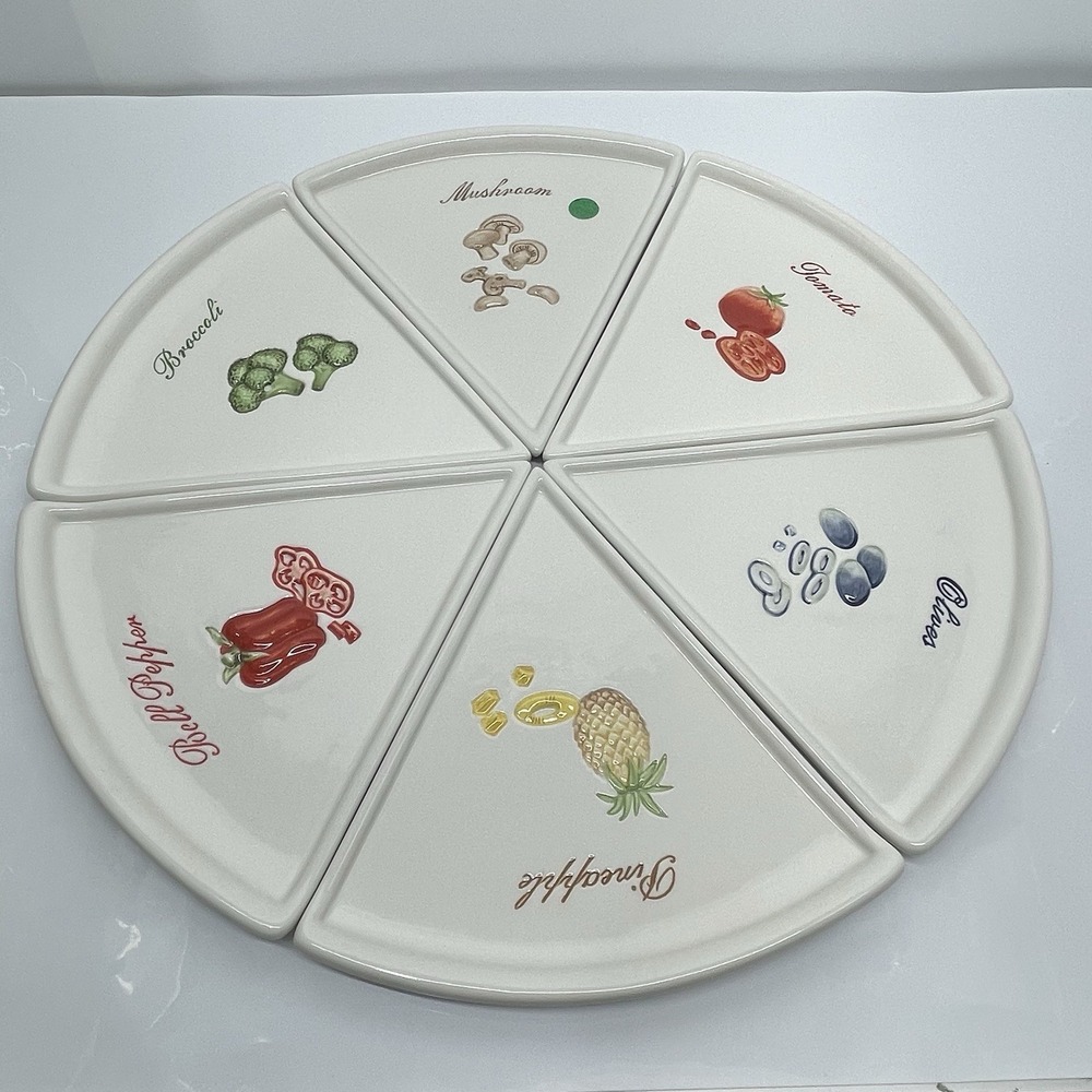 Pottery Barn Buono Pizza Triangle Ceramic Plates 10" Party Slice Set 6 Retired